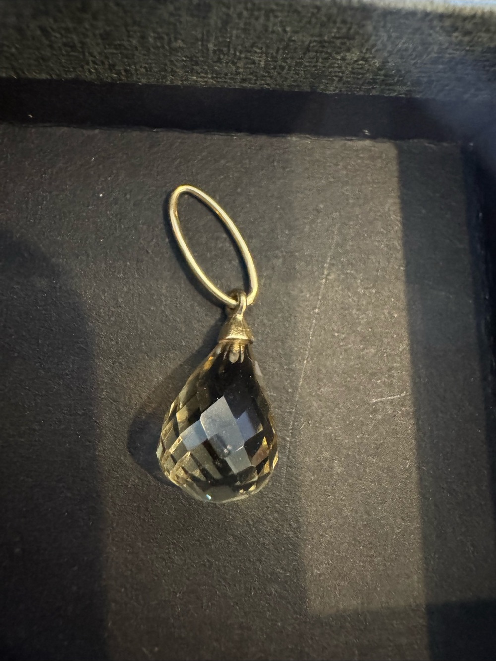 14k Yellow Gold Smoky Quartz Briolette Charm Pendant